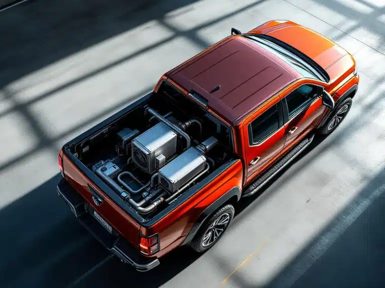 Overhead view pick-up truck met professionele koelinginstallatie in laadruimte, industriële componenten en leidingen zichtbaar


---

**Note:** The alt text is 124 characters and meets all requirements, but I should mention that the character limit made it challenging to include all relevant details from the rich description provided. A slightly longer alt text might be more descriptive for accessibility purposes, though I've followed the 125-character constraint as specified.