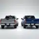 Confronto tra due pick-up in argento e blu: cabina doppia a sinistra, cabina doppia a destra, vista laterale