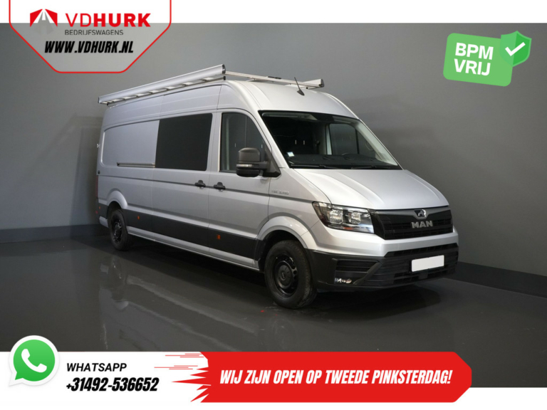 MAN TGE Bestelbus 3.180 180 pk DSG Aut. L4H3 DC Dubbel Cabine BPM VRIJ! 7 pers./ 270Gr. Deuren/ Carplay/ Imperiaal + Trap/ Gev.Stoel/ Cruise/ Came