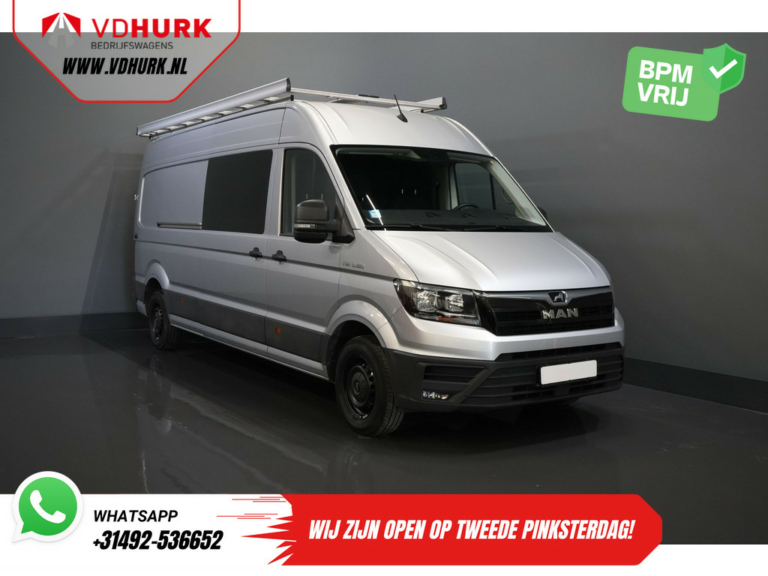 MAN TGE Bestelbus 3.180 180 pk DSG Aut. L4H3 DC Dubbel Cabine BPM VRIJ! 7 pers./ 270Gr. Deuren/ Carplay/ Imperiaal + Trap/ Gev.Stoel/ Cruise/ Came