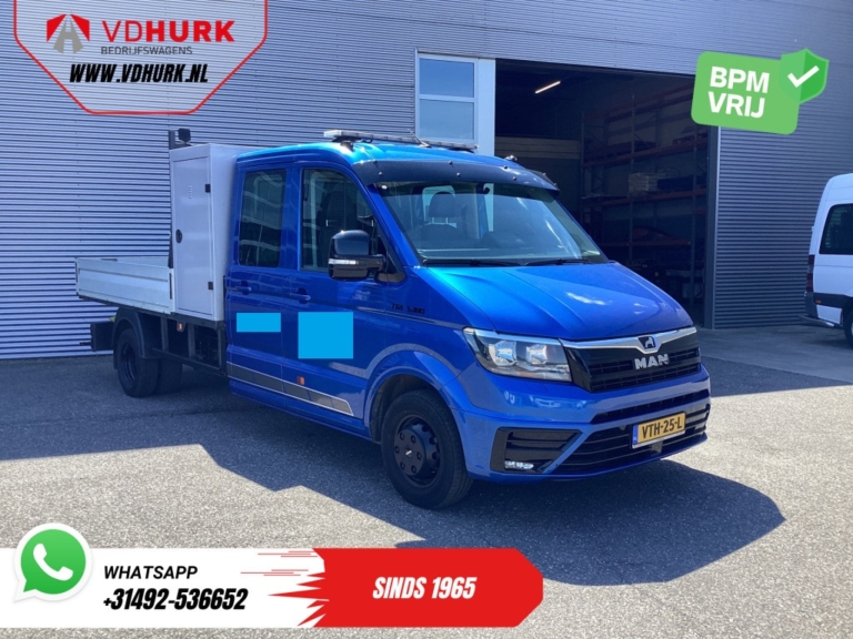 MAN TGE Open body 50 2.0 180 hp DC Double Cab BPM FREE ! Open body/ 7 Pers./ Double air/ Adapt. Cruise/ 3.5t Towing Perm./ Tacho/ Siège rembourré/ C