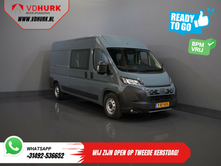 Fiat Ducato Bestelbus 2.2 MJ 180 pk Aut. L3H2 DC Dubbel Cabine BPM VRIJ! 6 Pers./ 2x Schuifdeur/ Climate/ 2.5t Trekverm./ Cruise/ Camera/ Trekhaak