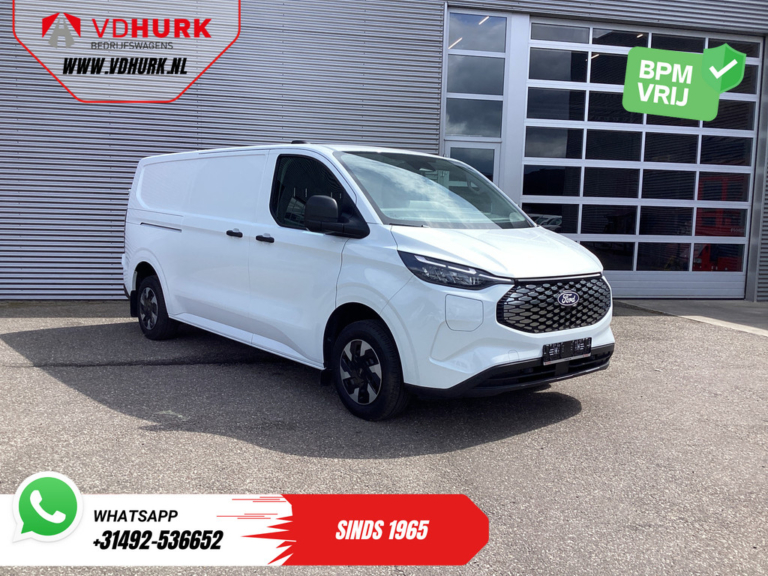 Ford E-Transit Custom Bestelbus 71 kWh L2 360 km WLTP Garantie t/m 2028/ LED/ Snellader/ Standkachel/ Stoelverw./ Stuurverw./ Carplay/ Camera/ PDC/ Climate/ Cru