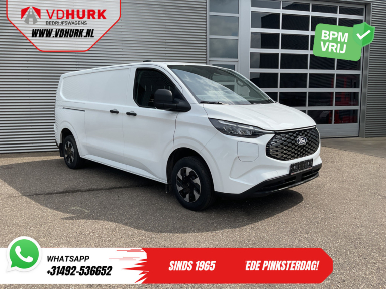 Ford E-Transit Custom Bestelbus L2 330 km WLTP LED/ Standkachel/ Stoelverw./ Snellader/ 2.3t Trekverm./ Carplay/ Climate/ Camera/ PDC/ Cruise