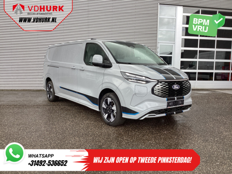 Ford E-Transit Custom Bestelbus Sport L2 330km WLTP LED/ 2x Schuifdeur/ Adapt.Cruise/ Elek.Stoel/ Standkachel/ Stoelverw./ Carplay/ Navi/ Camera/ Climate/ 19” L
